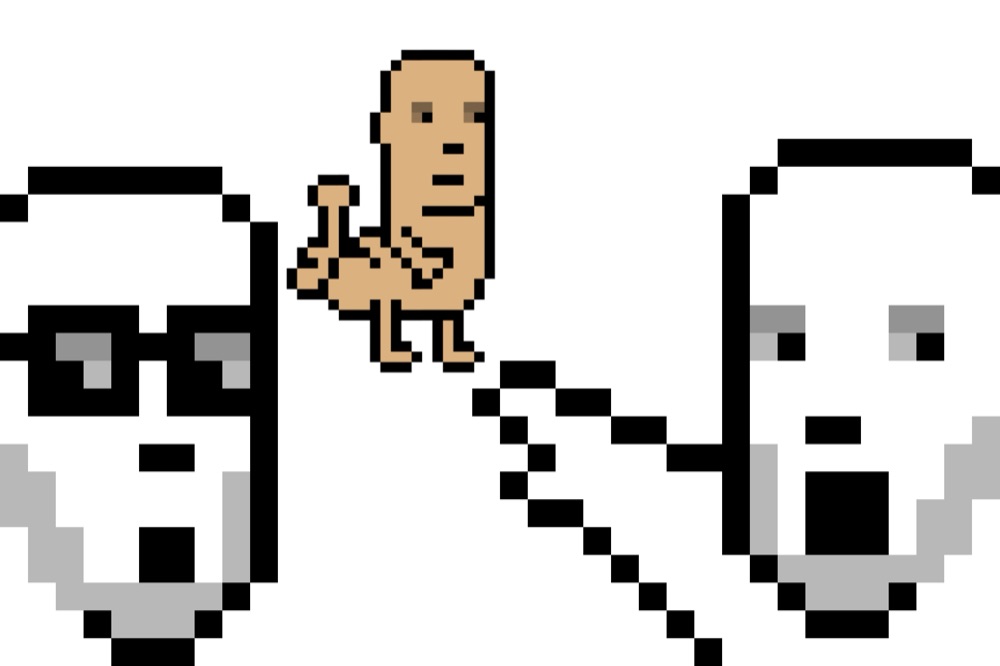 Pixel art of the crude “Dickbutt” meme cartoon.